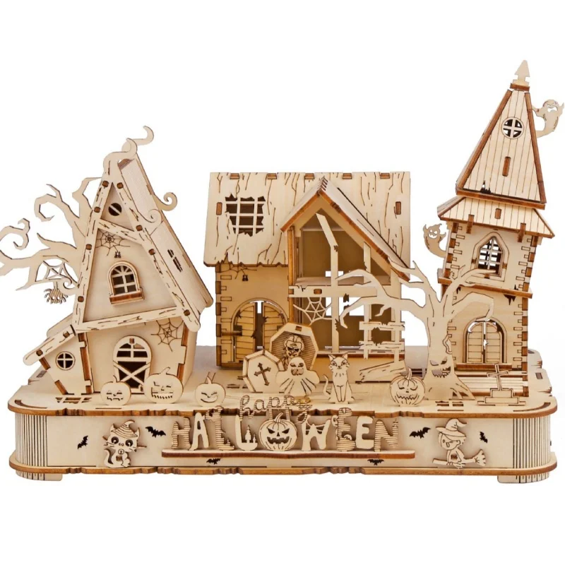 Kit de Quebra cabeça 3d de Madeira para Casa Assombrada de Halloween MDUG (faça Você Mesmo)