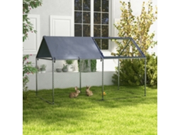 Gaiola para Pequenos Animais Aço com 1 Porta Superior e Cobertura Anti uv Exterior Jardim 198x100x120 Cm Prata