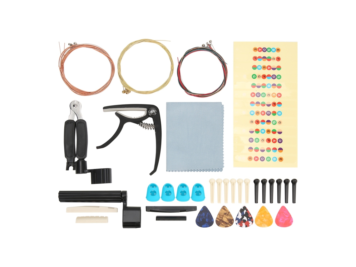Kit De Acessórios Para Guitarra Com Capotraste, Palhetas, Cordas E Cor Preto E Branco - Elysve