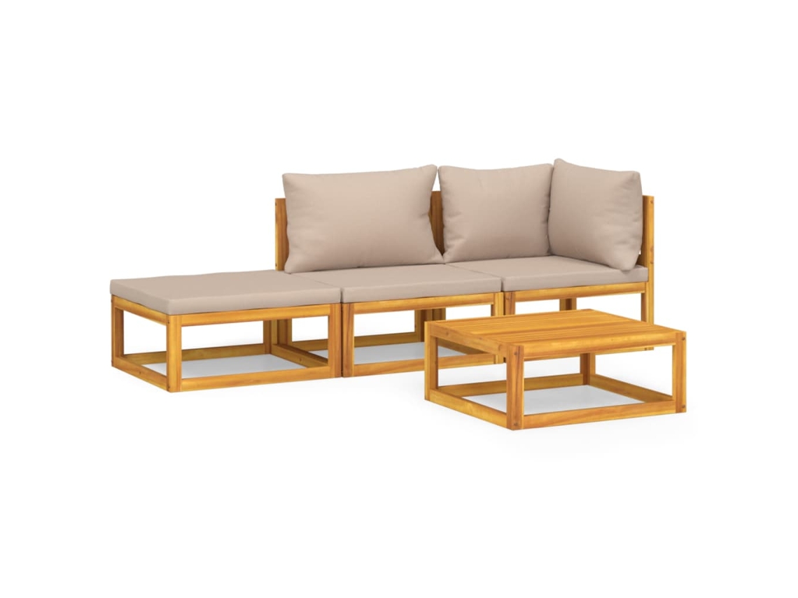 4pcs Conjunto Lounge Jardim Madeira com Almofadões Cinza MAISON EXCLUSIVE