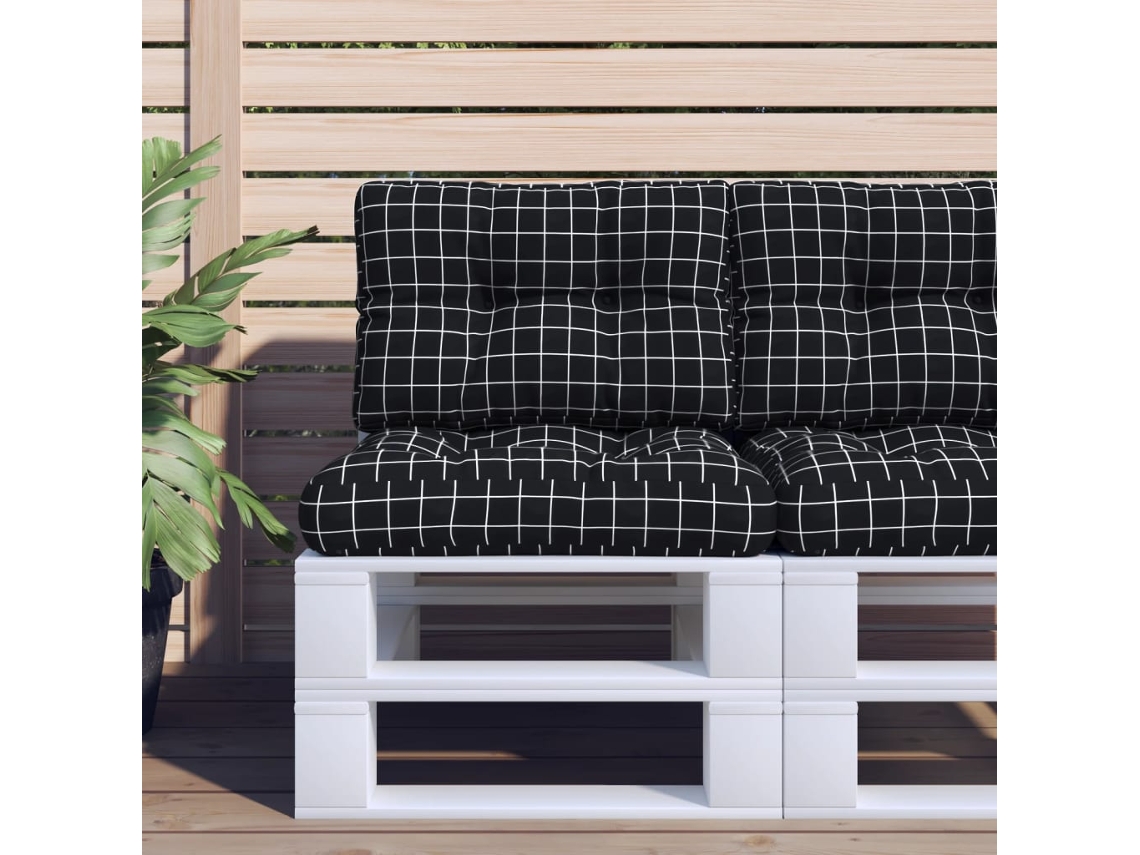 Vidaxl Almofadão Para Sofá De Paletes 60x40x12 Cm Tecido Xadrez Preto