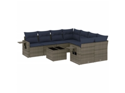 Conjunto de Sofá de Jardim, 9 Peças, Almofadas, Rattan Cinza MAISON EXCLUSIVE