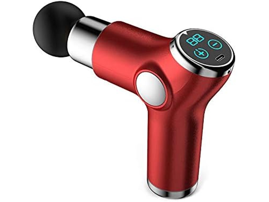 Mini pistola de massagem muscular portátil, 32 velocidades, 4 cabeças de massagem, visor LED, ultrassilenciosa, cor vermelha Brilvibera