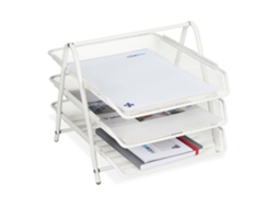 Organizador De Mesa Branco Em Metal Aramado Com Três Compartimentos