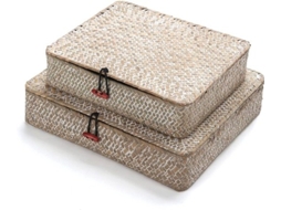 Caixas De Armazenamento De Algas Marinas Com Tampa - Retangular - Padrão De Tecido Natural - Conjunto De 2 - Grande E Pequeno