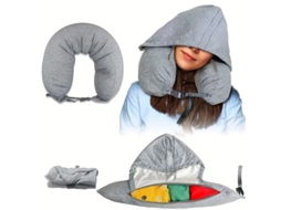 Almofada de Viagem em Formato de U para o Pescoço com Capuz, Portátil e Ergonômico, Dormir Durante Voos AQUAFORGE