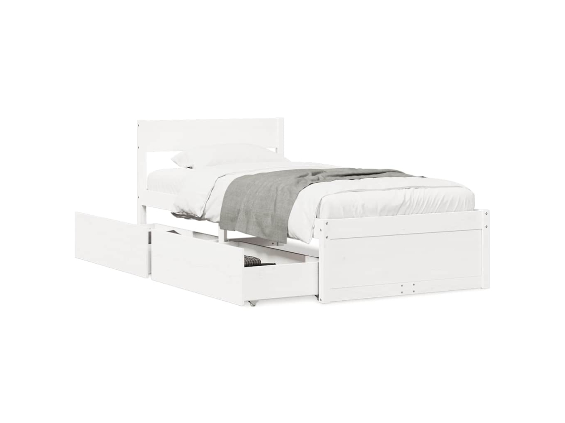 Cama Sem Colchão Madeira de Pinho Maciça Branco 100x200 cm MAISON EXCLUSIVE