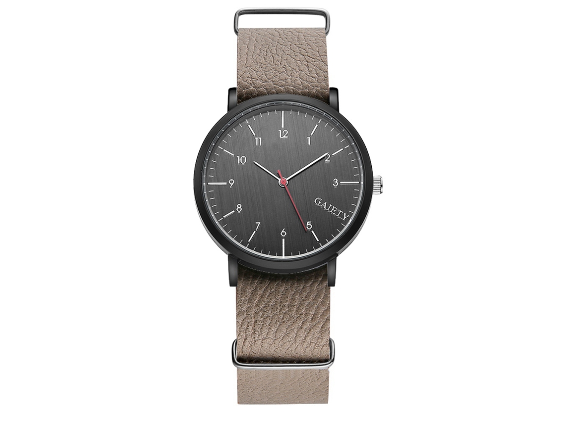 Reloj De Pulsera De Estilo Simple Gaiety Dial Redondo Correa De Pu Analógico Cuarzo Marrón Oscuro