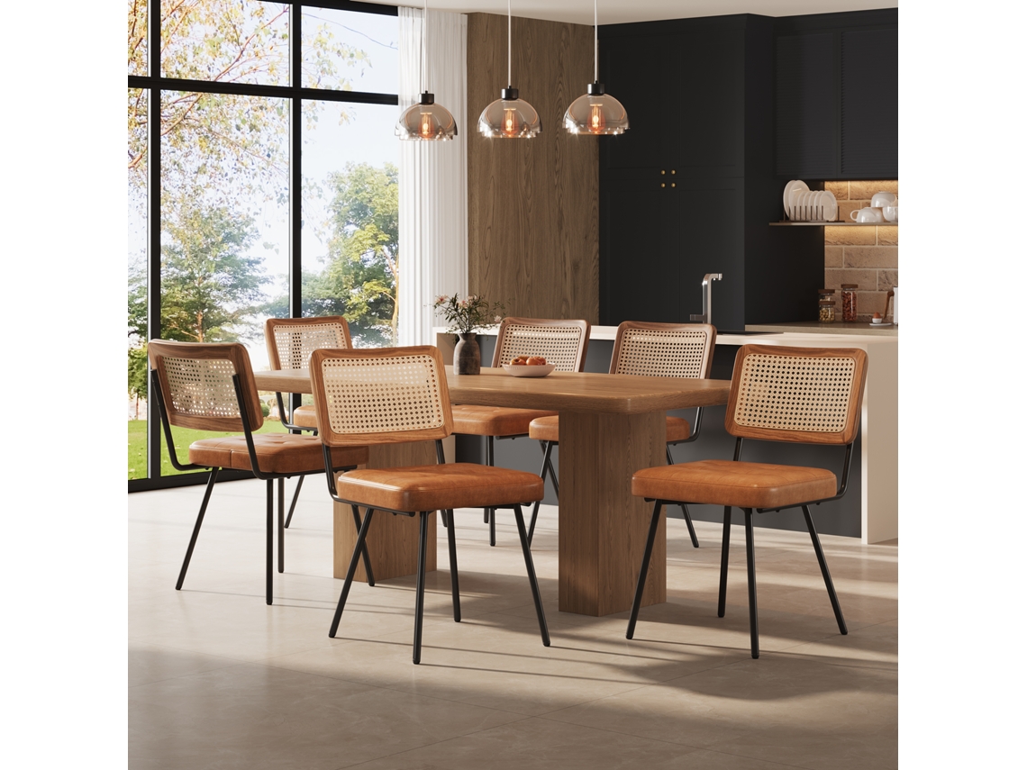 Cadeira De Jantar Em Couro Sintético (6 Unidades), Poltrona De Vime, Penteadeira, Cadeira Ergonômica, Leve E Luxuosa, Estilo Retrô.