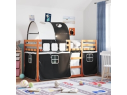 Vidaxl Beliche Com Cortinas 80x200 Cm Pinho Maciço Branco E Preto