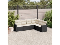 Vidaxl 6 Pcs Conjunto Sofás De Jardim C/ Almofadões Vime Pe Preto