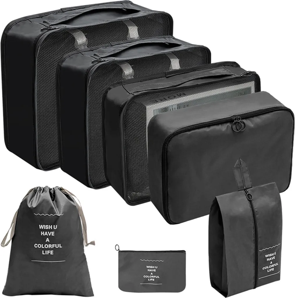 Conjunto De 7 Peças Organizadoras Para Malas, Dobráveis Para Roupas, Bolsa Organizadora Impermeável, Bolsa Para Sapatos, Bolsa Com Cordão