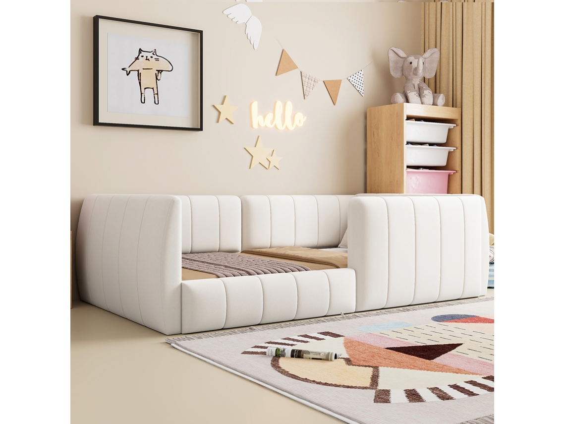 Cama 90x200 Acolchoadade Plataforma Com Guarda-sol Segurança Bege