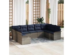 Vidaxl Conjunto De Sofá De Jardim Com Almofada 9 Pcs Cinzeto Vime Pe