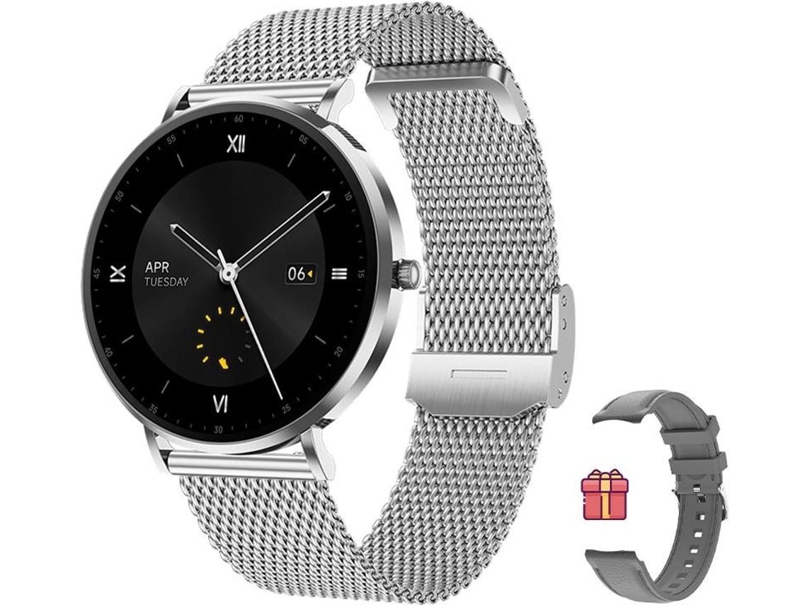 Smartwatch T8pro Ultrafino De Aço 1.32 Amoled Com Recursos De Saúde Prata Yunzii