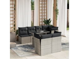 Vidaxl 8 Pcs Conj. Sofás Jardim C/ Almofadões Vime Pe Cinzento-claro