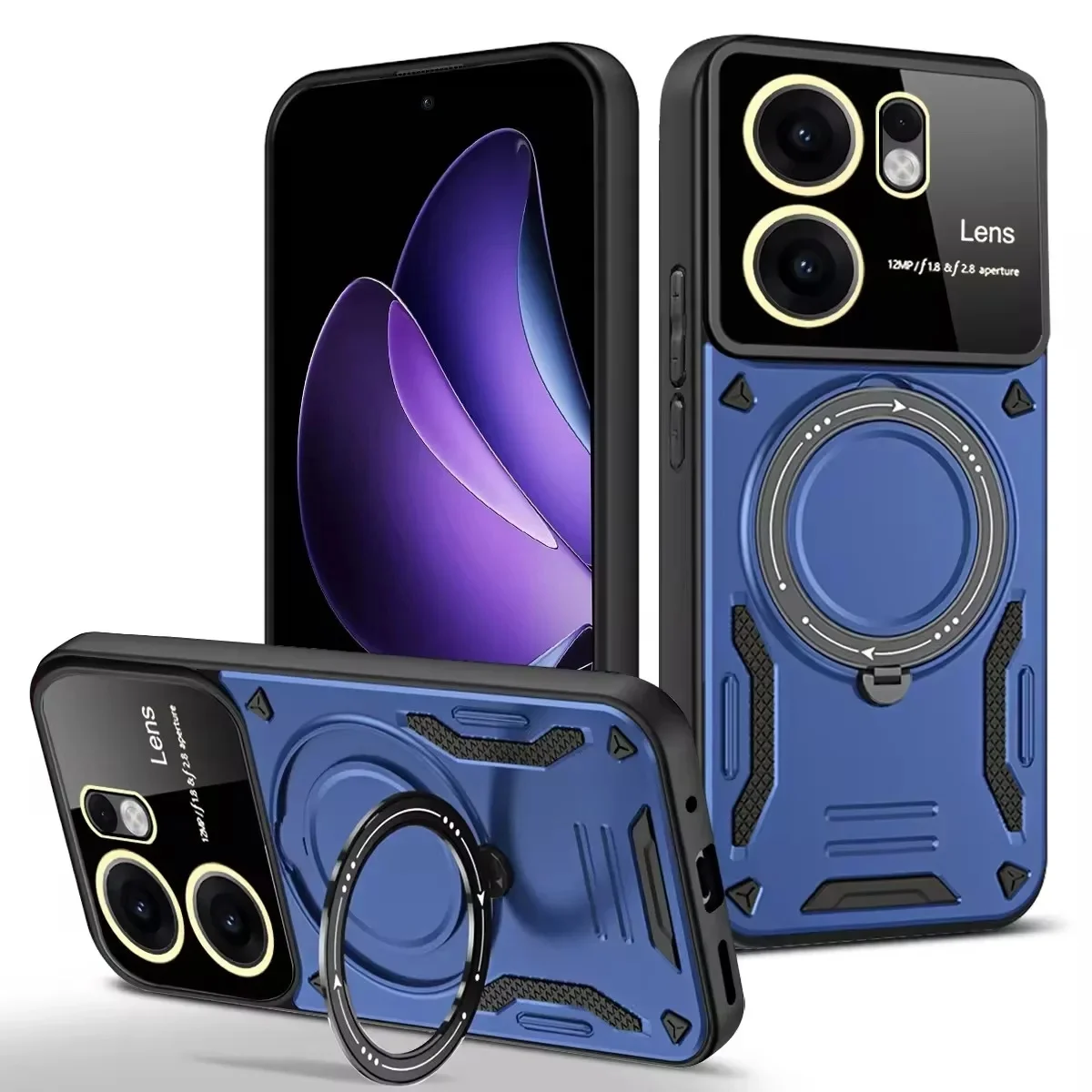 (azul, Oppo A6x) Capa Para Celular Com Suporte Magnético De Anel 360°, Proteção Para A Câmera E Contra Quedas.