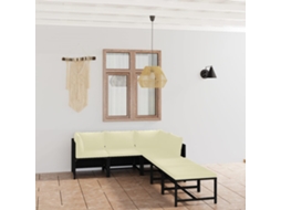 6 Pcs Conjunto Lounge De Jardim C/ Almofadões Vime Pe Preto Dkd Home Decor
