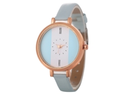 Relógio de Pulso Feminino Coreano Moda de Couro Azul Claro Analógico Quartzo Redondo