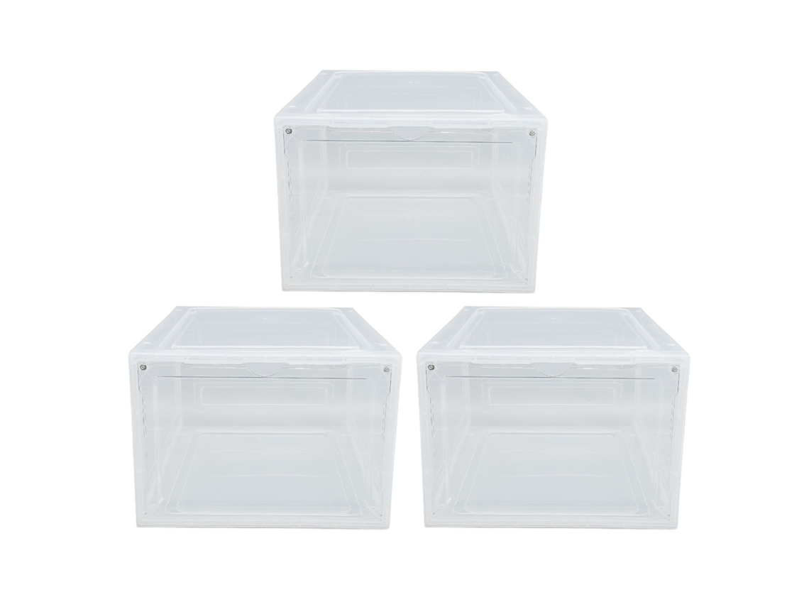 Caixa de Armazenamento de Sapatos Transparente Empilhável Plegável 3 Pack
