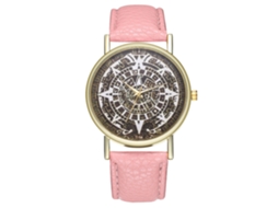 Relógio de Pulso Analógico de Quartzo com Pulseira de Pu Rosa Estilo Moderno Elegante