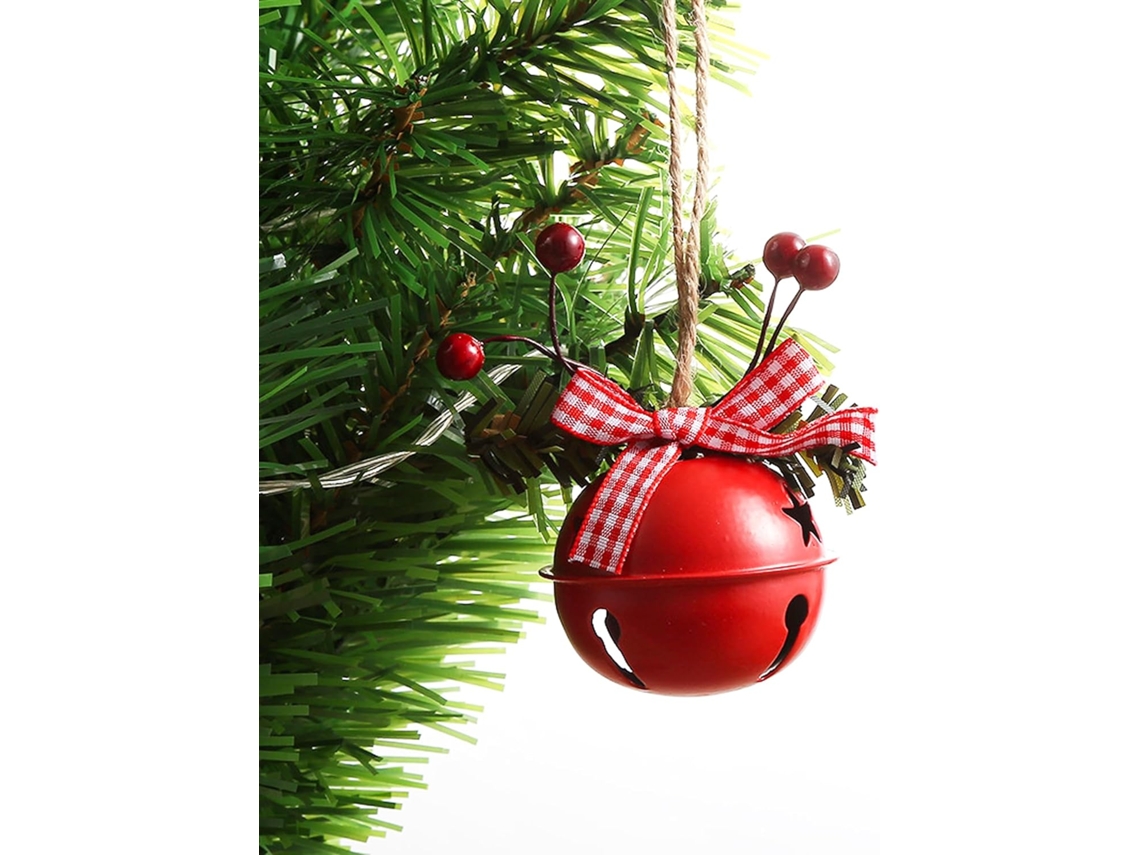 Conjunto de 18 sinos decorativos nas cores vermelha, branca e verde, para árvores de Natal.