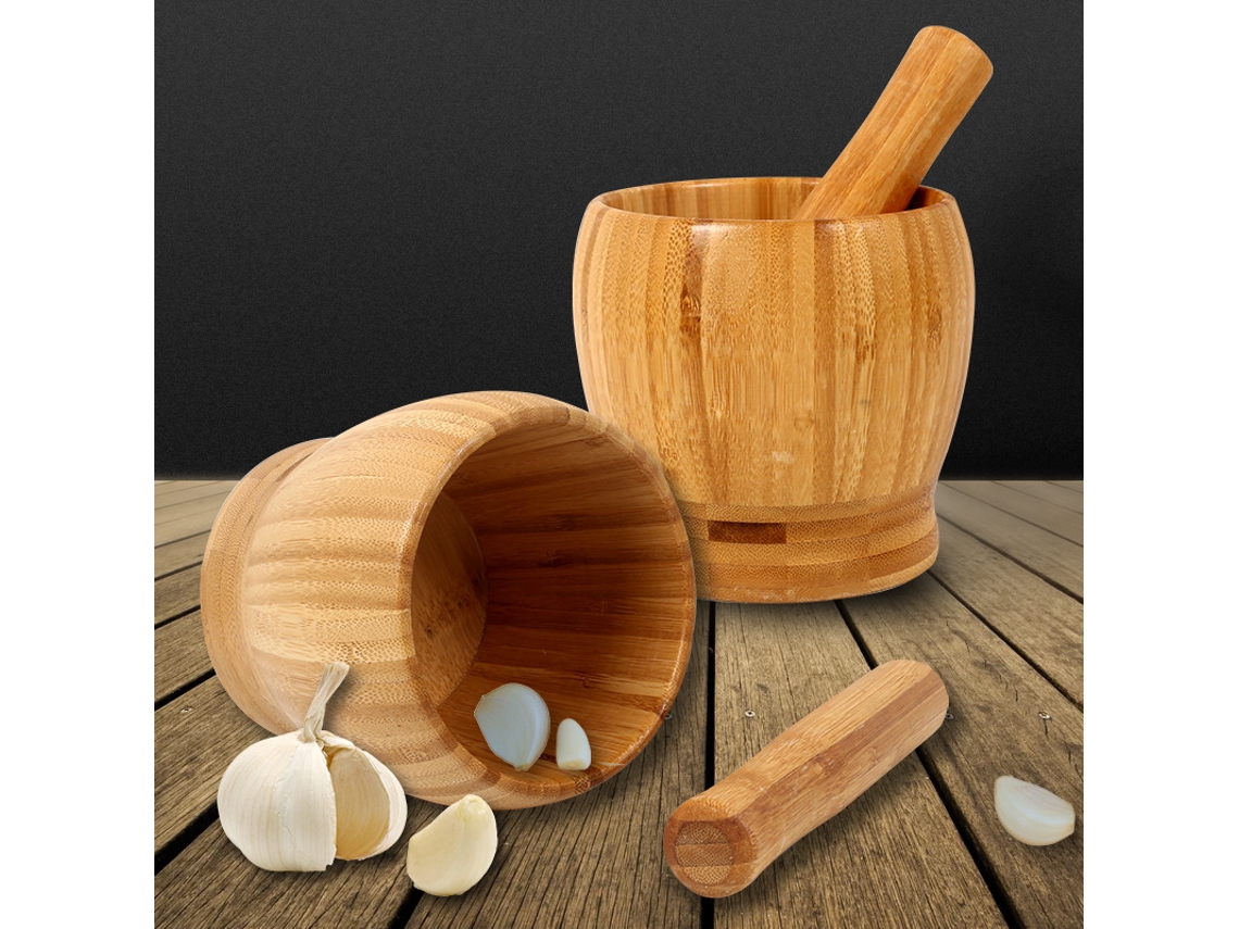 Almofariz De Bambu Pequeno Sem Tampa - Ideal Para Moer Alho, Especiarias E Ervas Na Cozinha Doméstica