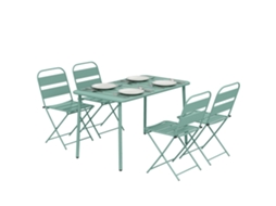 Conjunto Jantar Externo 5 Peças Para 4 Pessoas, Mesa Com Ripas E Cadeiras Dobráveis, Verde Claro