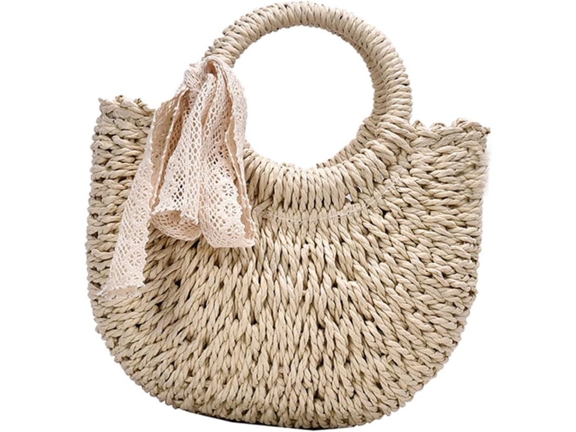 Bolsa De Praia E Bolsa De Ombro Elegantes Em Tecido Trançado, Nécessaire Feminina Com Alça Longa.
