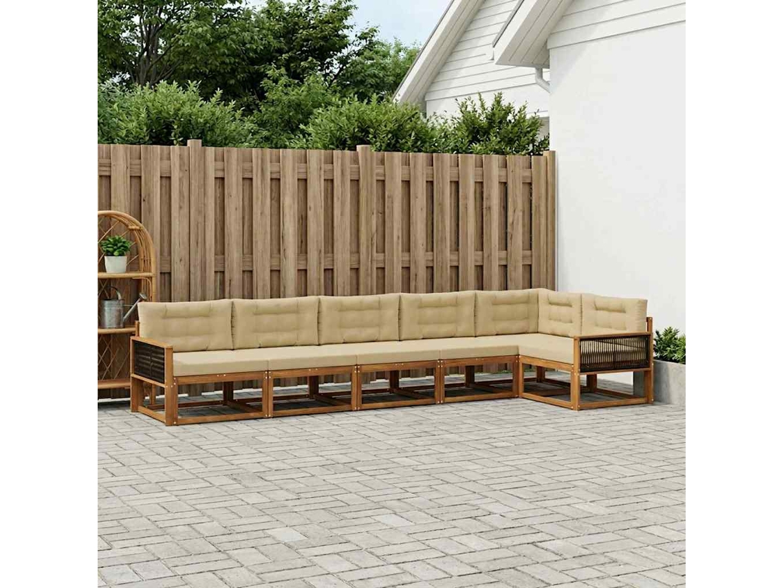 Vidaxl Conjunto De Sofás Para Exterior 6 Pcs Natural E Bege