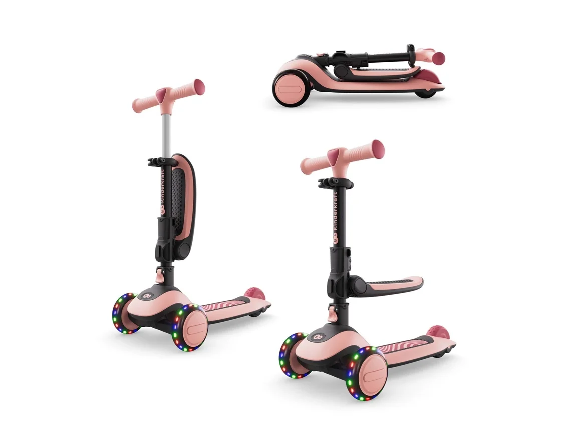 Trotinete Kinderkraft HALLEY 2 de Equilíbrio Dobrável com Assento Ajustável e Direção por Inclinação Rosa