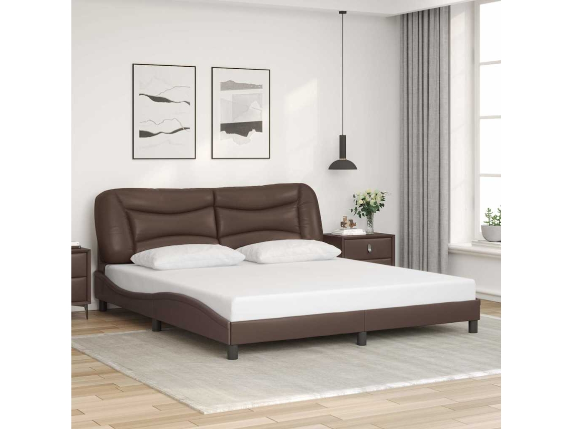 Vidaxl Estrutura De Cama Sem Colchão Hvar 180x200cm Couro Artificial Castanho