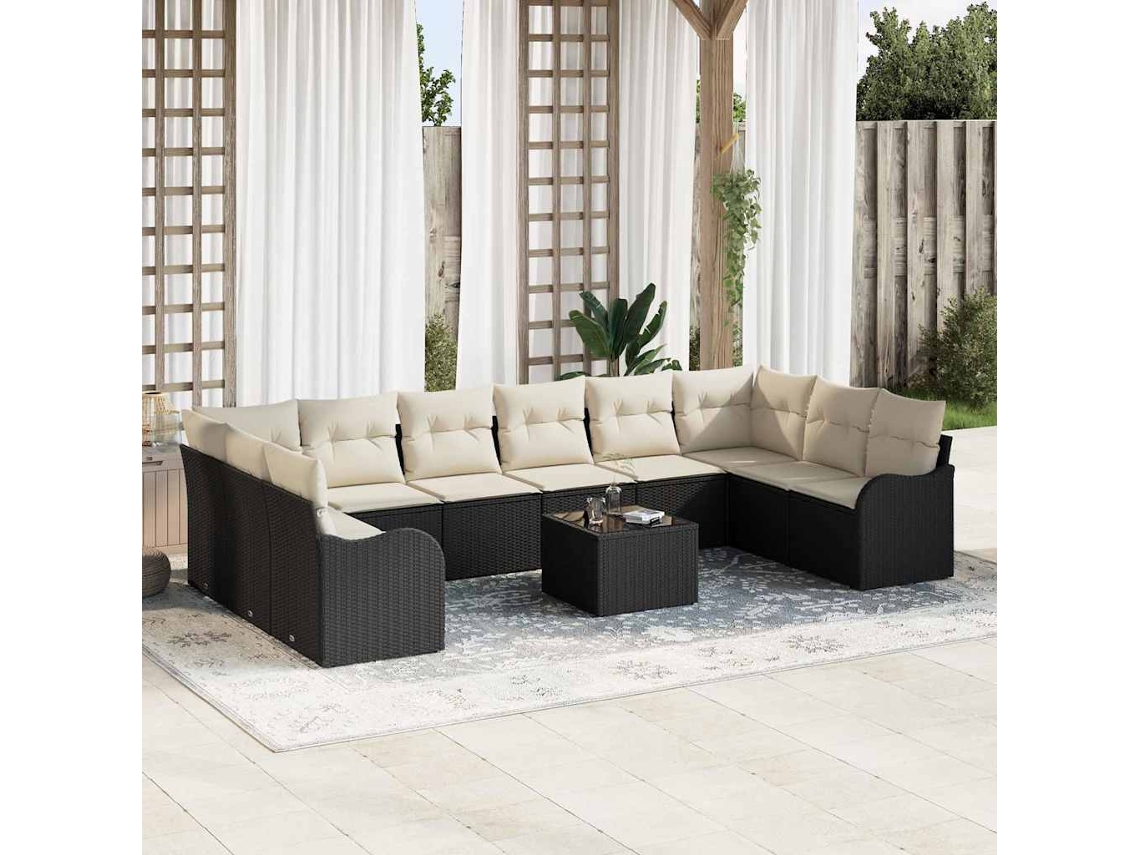 Vidaxl Conjunto De Sofá De Jardim Preto 55 X 55 X 37 Cm Vime Pe