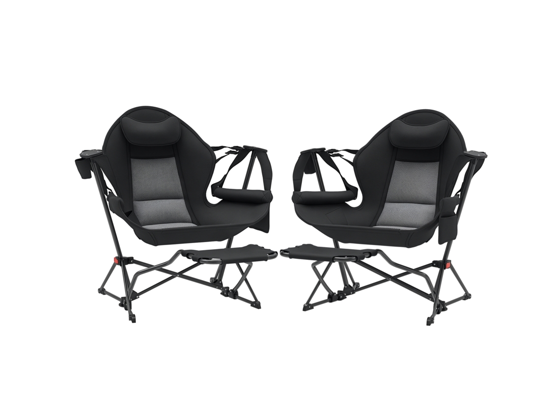 Conjunto De 2 Cadeiras Baloiço De Exterior, Para Copos E Bolsa De Transporte. Carga: 120 Kg, Ideal Para Praia, Camping E Pesca. Cor Preta.