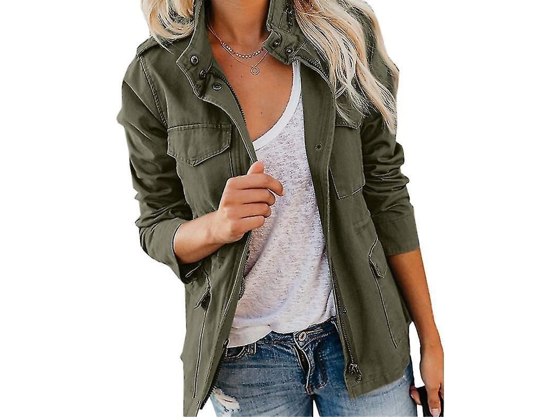 2026 jaqueta Militar para Mulher com Botões de Pressão Estilo Streetwear Abrigo de Outono com Manga Longa e Utilitário