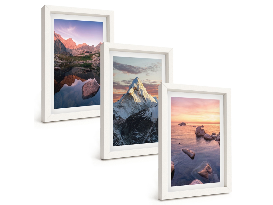 Pinturas Murais Modernas Paisagens De Montanha Ao Fundo Moldura Branca Fotos Para O Escritório Espelharte (3 Peças 20x30 Cm)