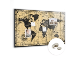 Quadro De Vidro Magnético Mapa Mundi Vintage Para O Quarto Das Crianças Espelharte (90x60 Cm)