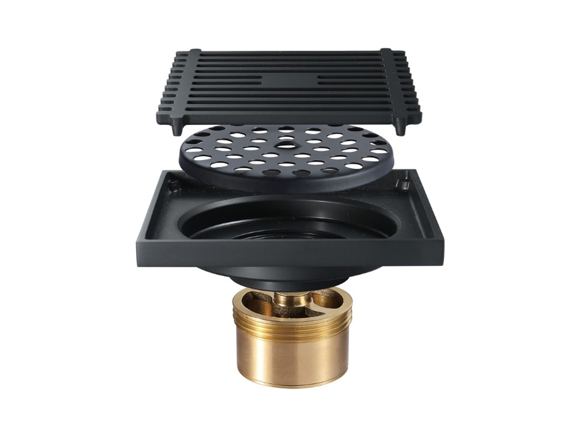Ralo de Chuveiro AQUAFORGE embutido, preto, 100x100mm