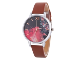 Relógio Casual Feminino Estilo Coreano Pulseira de Couro Quartzo Marrom