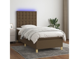 Vidaxl Cama Box Spring C/ Colchão/led 100x200cm Tecido Castanho-escuro