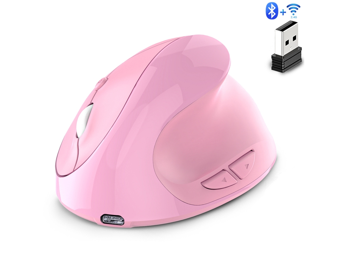 Rato Vertical Sem Fios Ergonómico - Recarregável 2.4ghz, Adequado Para Portáteis, Pcs, Desktops, Etc., Rosa