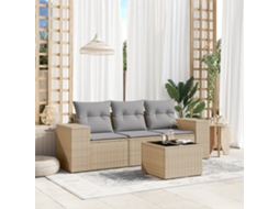 Vidaxl 4 Pcs Conjunto de Sofás para Jardim C/ Almofadões Vime Pe Bege