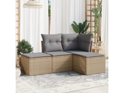 Vidaxl 4 Pcs Conjunto De Sofás Para Jardim C/ Almofadões Vime Pe Bege