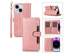 Suporte Casa Pega Para Iphone 15 Pele Sintética Magnética Com Porta-cartões Rosa