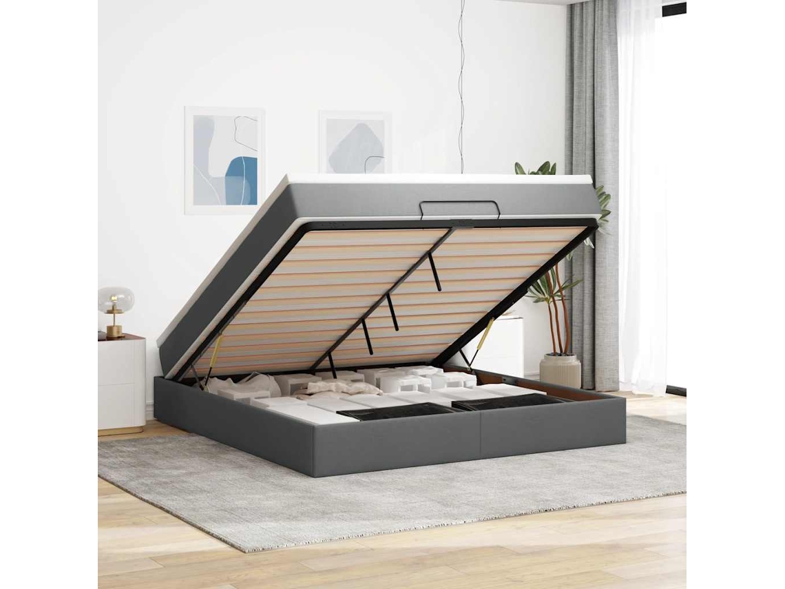 Vidaxl Estrutura De Cama Otomana Com Colchão Tecido Cinzento Escuro