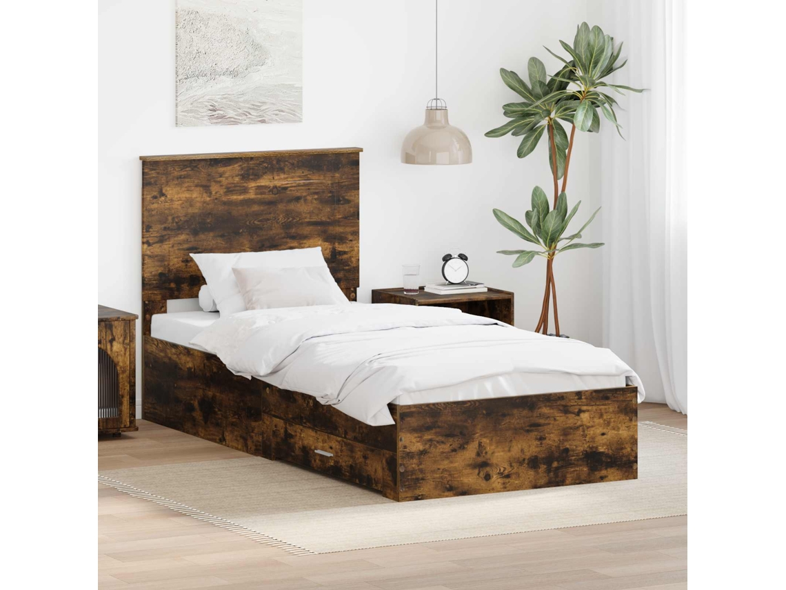 Vidaxl Estrutura da Cama Carvalho Defumado e Prata 75 X 190 Cm