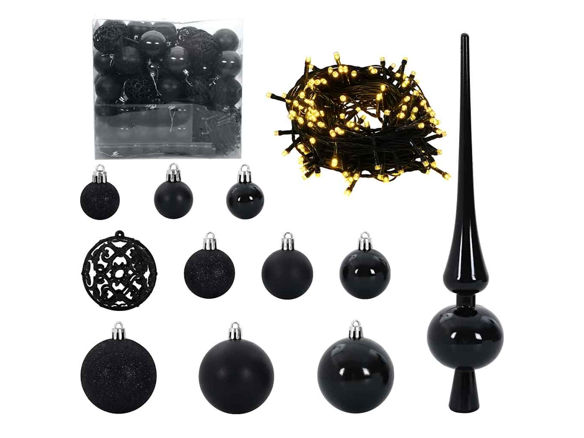 Conjunto 120 Enfeites De Natal Vidaxl Preto Plástico (ø 6 Cm)