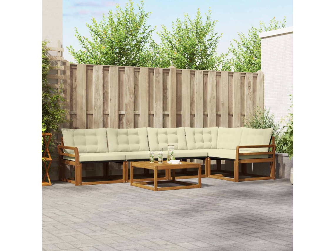 Vidaxl Conjunto De Sofás Para Exterior 6 Pcs Natural E Creme