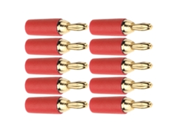 Conjunto De 10 Conectores Banana Macho, 2.5mm, Latão Dourado, Tipo Solda, Acessório Vermelho