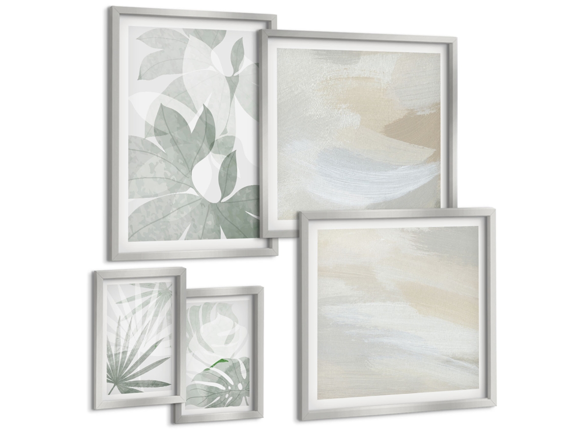 Composição De Quadros Padrões Florais, Londres, Tóquio, Amsterdã Moldura Prateada Pinturas De Quarto Espelharte (conjunto De 5 Imagens)